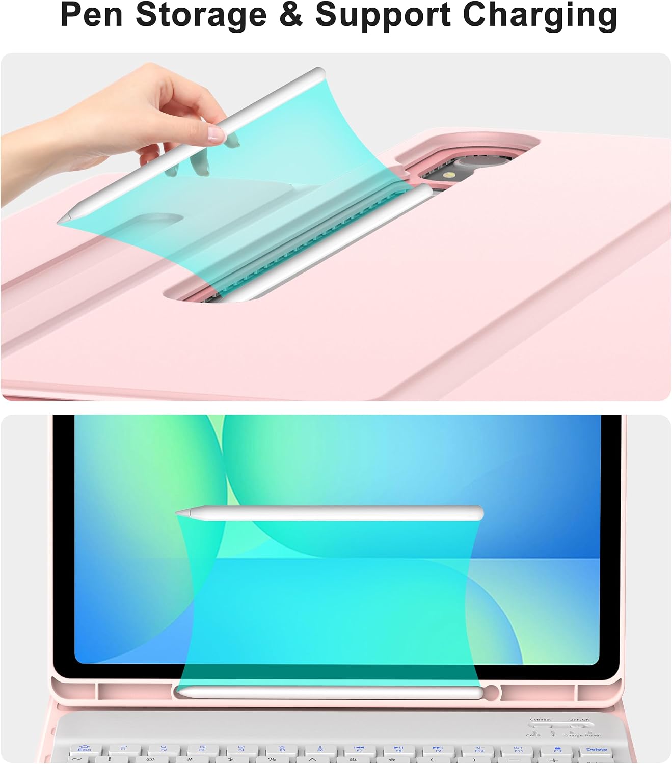 Keyboard Case for Samsung Galaxy Tab S10 Lite / S10 FE / S9 FE 10.9 Inch & S9 11 Inch Case with Pen Holder, Detachable Magnetic Keypad Cover for Galaxy Tablet S10 Lite 2025, Long Battery Life, Pink
