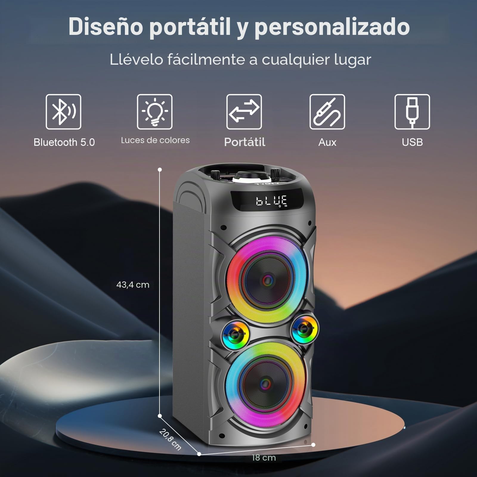 Altavoz Bluetooth portátil de 100 W Altavoz inalámbrico de alta potencia TWS Emparejamiento estéreo fuerte Graves profundos Gran altavoz de fiesta con subwoofer Luz de campo LED (Negro)