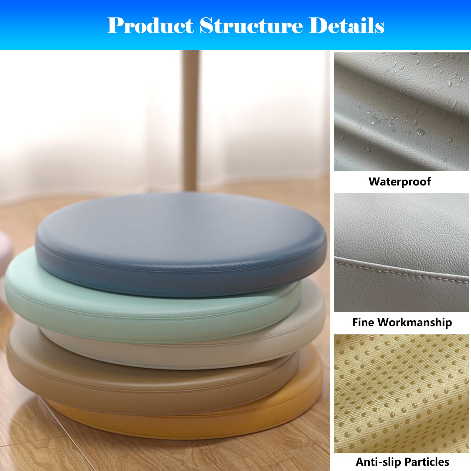 Confezione da 4 cuscini rotondi antiscivolo in memory foam, per sala da pranzo, 40 cm, per un maggiore supporto e seduta