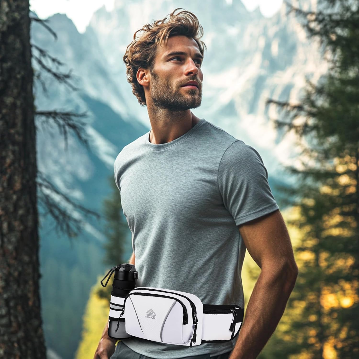 Fanny Pack for Men Women Waist Bag with Water Bottle Holder for Hiking, Travel,Dog Walking, Workout (White) - Image 7