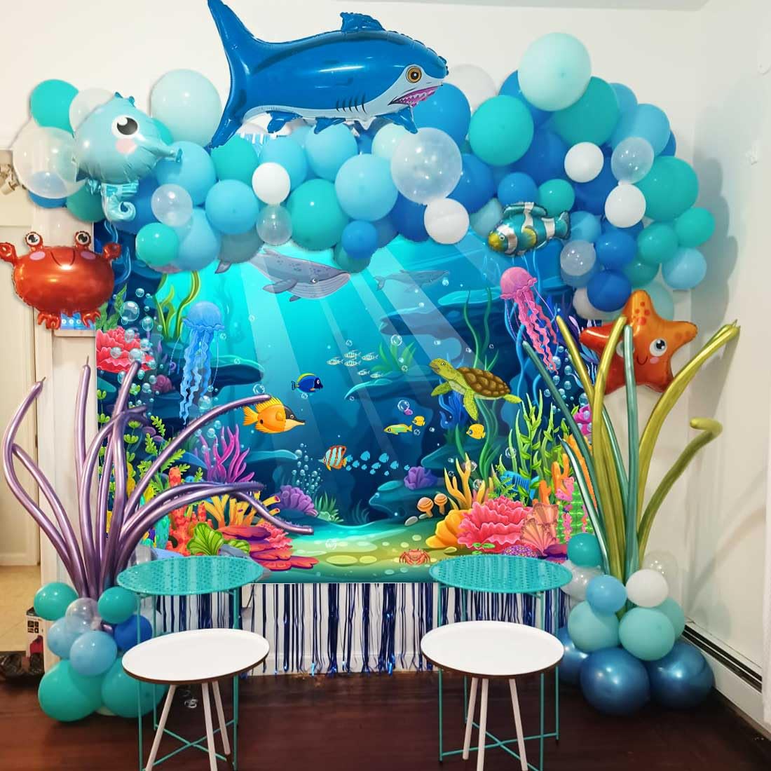 Décor De Fond De Fête D'anniversaire Sur Le Thème De L'océan Pour Enfants,  Toile, image size:1100x1100