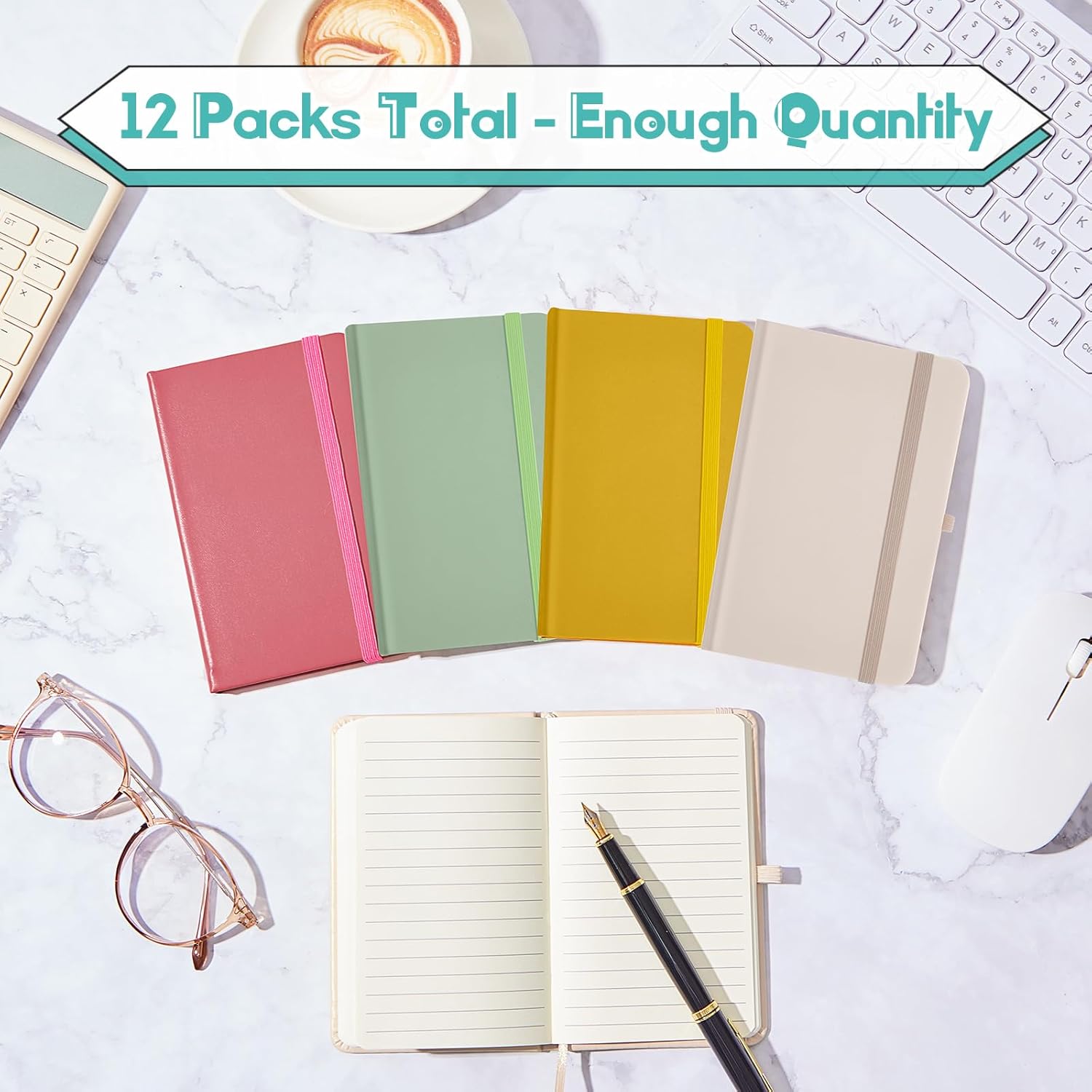 Laumoi Small Notebooks A6 Pocket Journals 3.5 x 5.5 Inch Small Leather Notebook Mini Ruled Lined Journal with Elastic Band Pen Holder Page Marker Ribbons(Morandi Colors,12 Pieces)