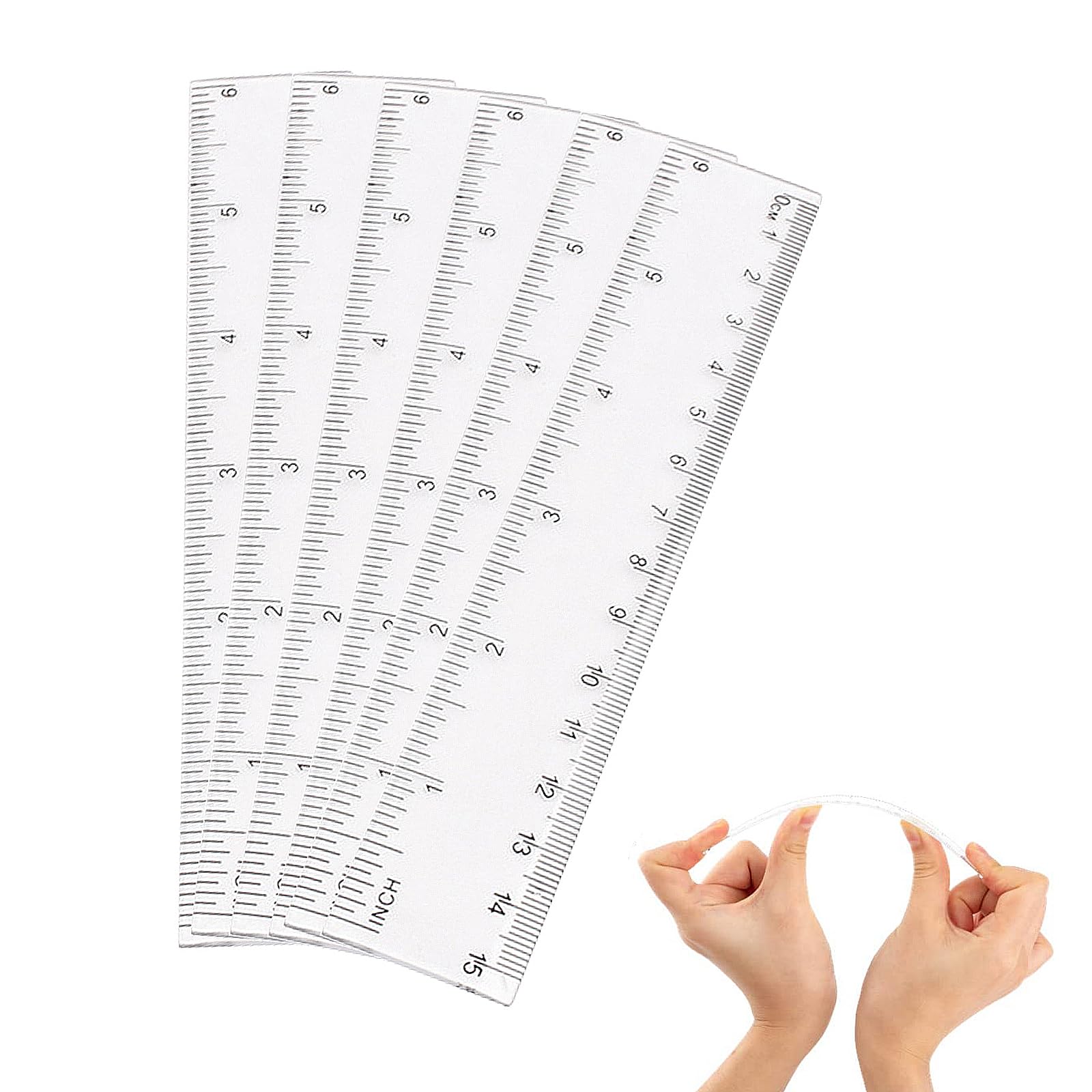 6 PCS 15cm Clear Plastic Rulers, 6 Inch Ruler, Plastic Ruler Set, for Student Classroom School Office Home