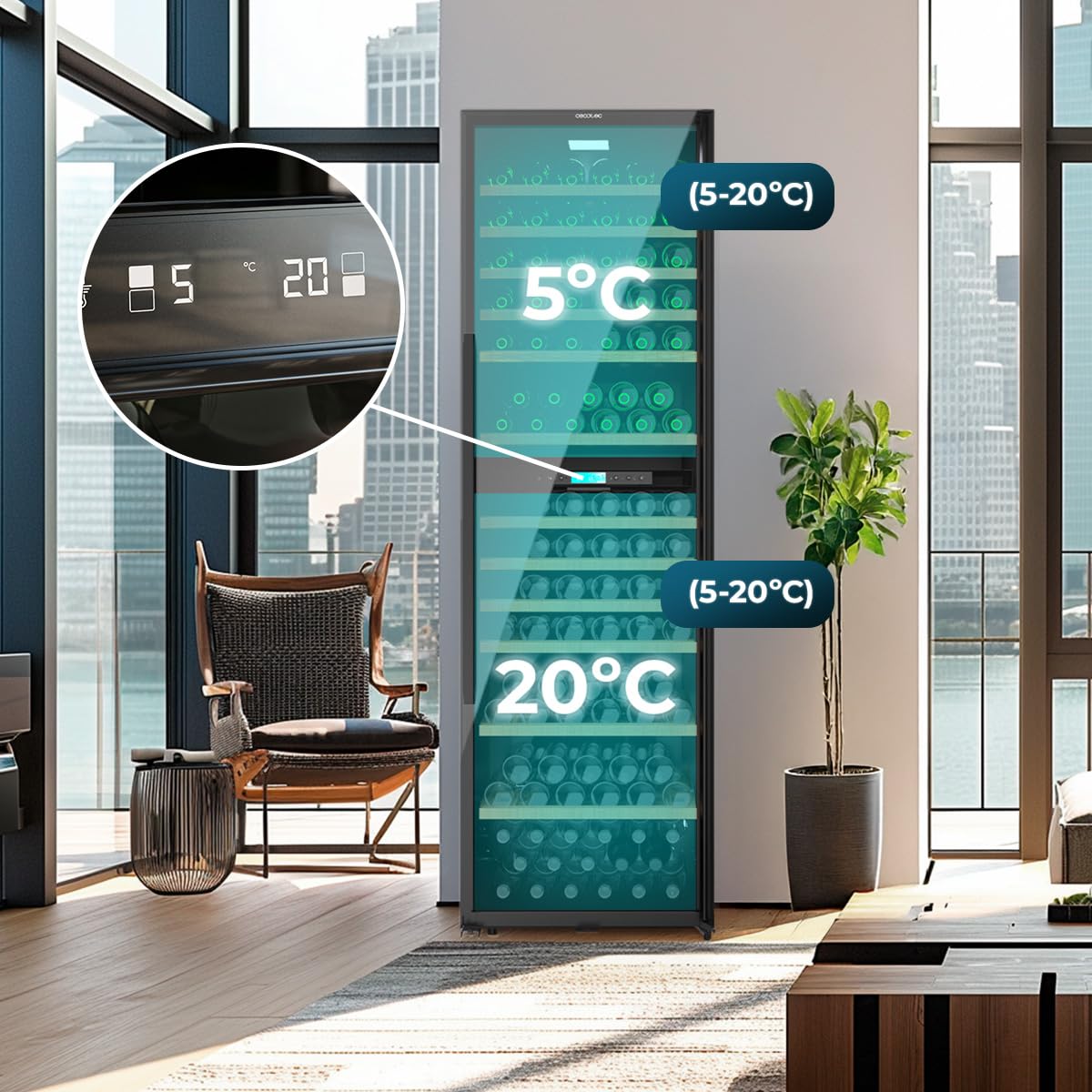 Cecotec Bolero GrandSommelier Duo 176000 Getränkekühlschrank 176 Flaschen Dual-Temperatur UV-Schutz Schwarz