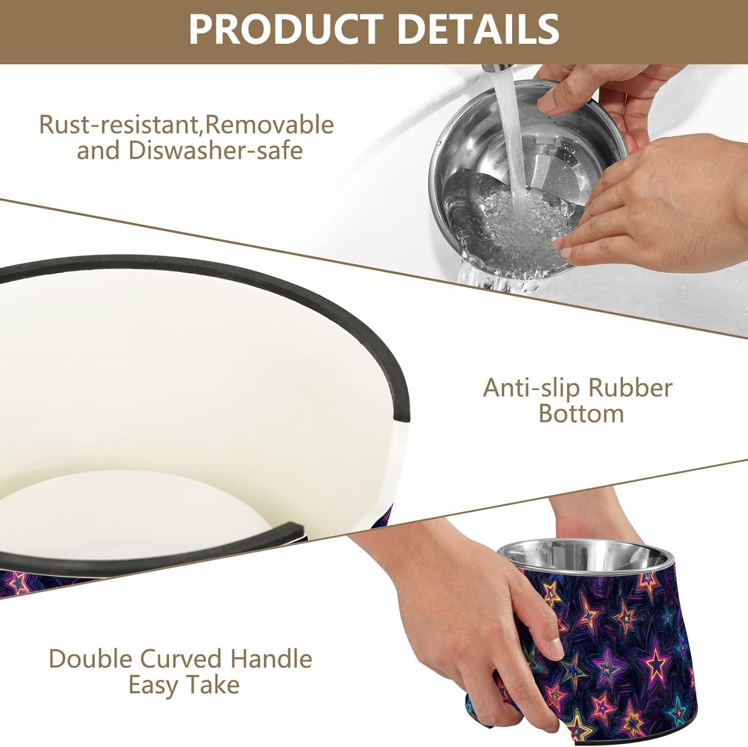 Shining Stars Dreamy Purple Bowl for Pets Non Slip Stainless Steel Cats Basic Bowls for Slow Feed Cats Whisker Friendly
