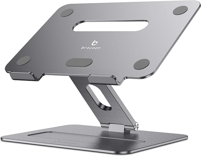 brocoon Laptop Stand, Adjustable Laptop MacBook Stand for Desk, Ergonomic Aluminum Computer Stand with Heat-Vent, Laptop Riser Compatible for 10-17" Laptops (Space Gray)