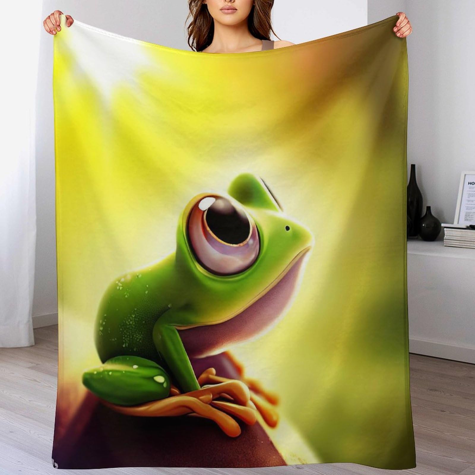 Couverture de salon en flannel grenouille jeté de lit doux 100x130cm