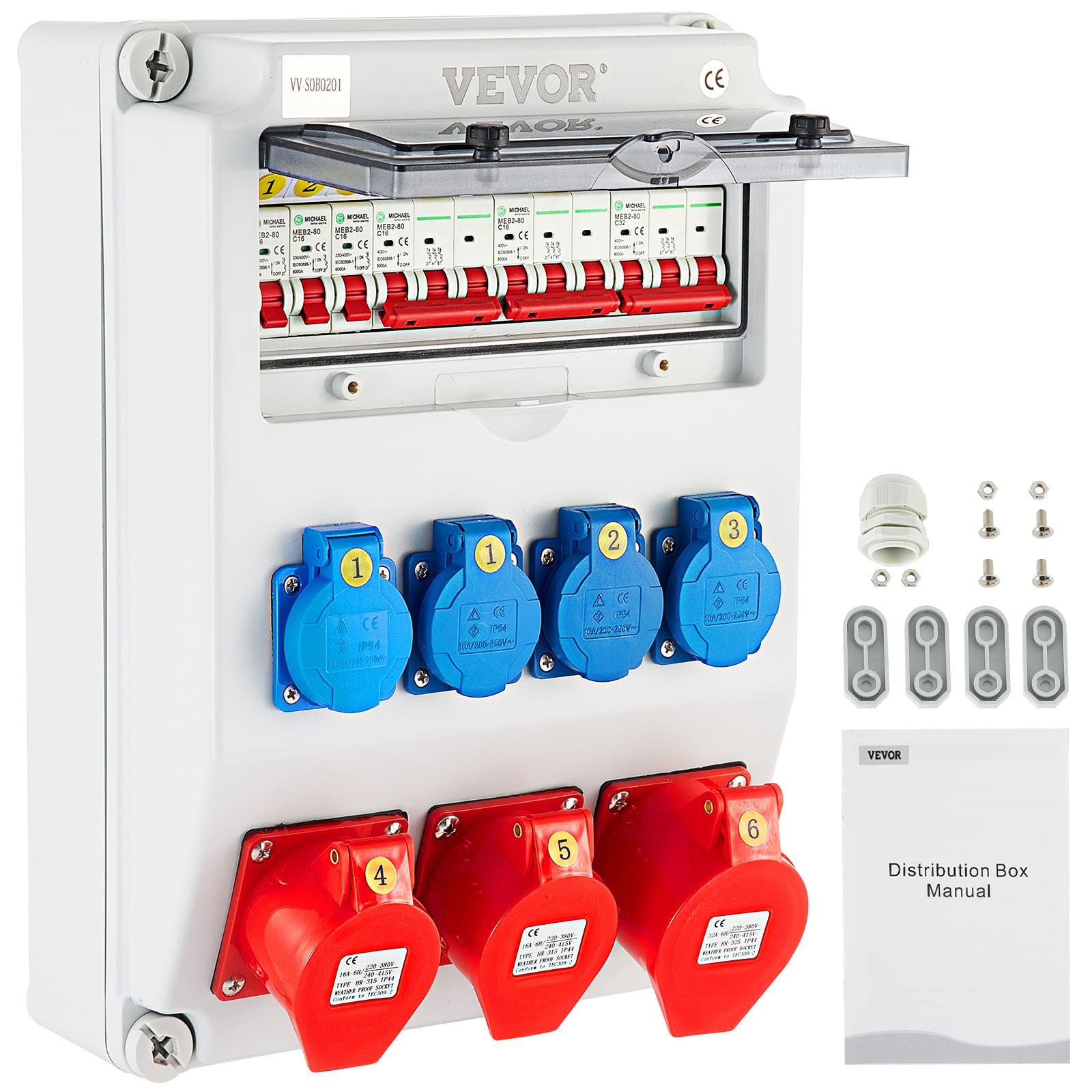 Buy VEVOR Wall Power Distributor, ABS Plastic, Distribution Board with 4xSchuko Socket 230V/16A