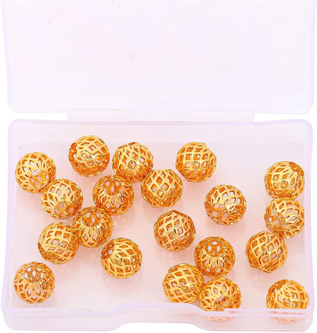 BEADIA 18K Gold Plated Round Hollow Spacer Beads 10mm 20pcs Large Hole for Jewelry Making Findings Gold 1# 10mm