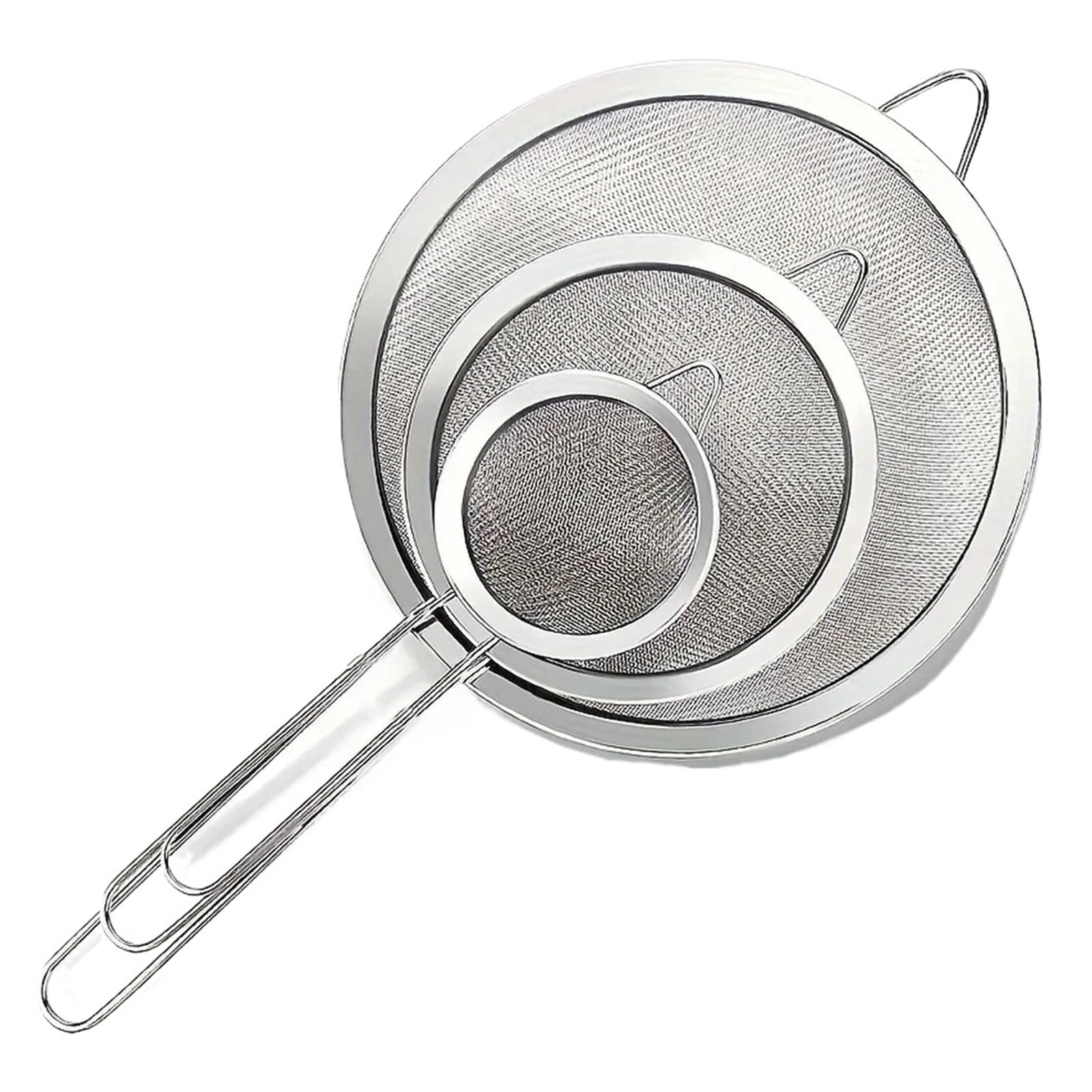 Juego de 3 coladores acero inoxidable malla fina for filtrar alimentos, jugos, harina, té, leche soja para Alimentos y Vegetales