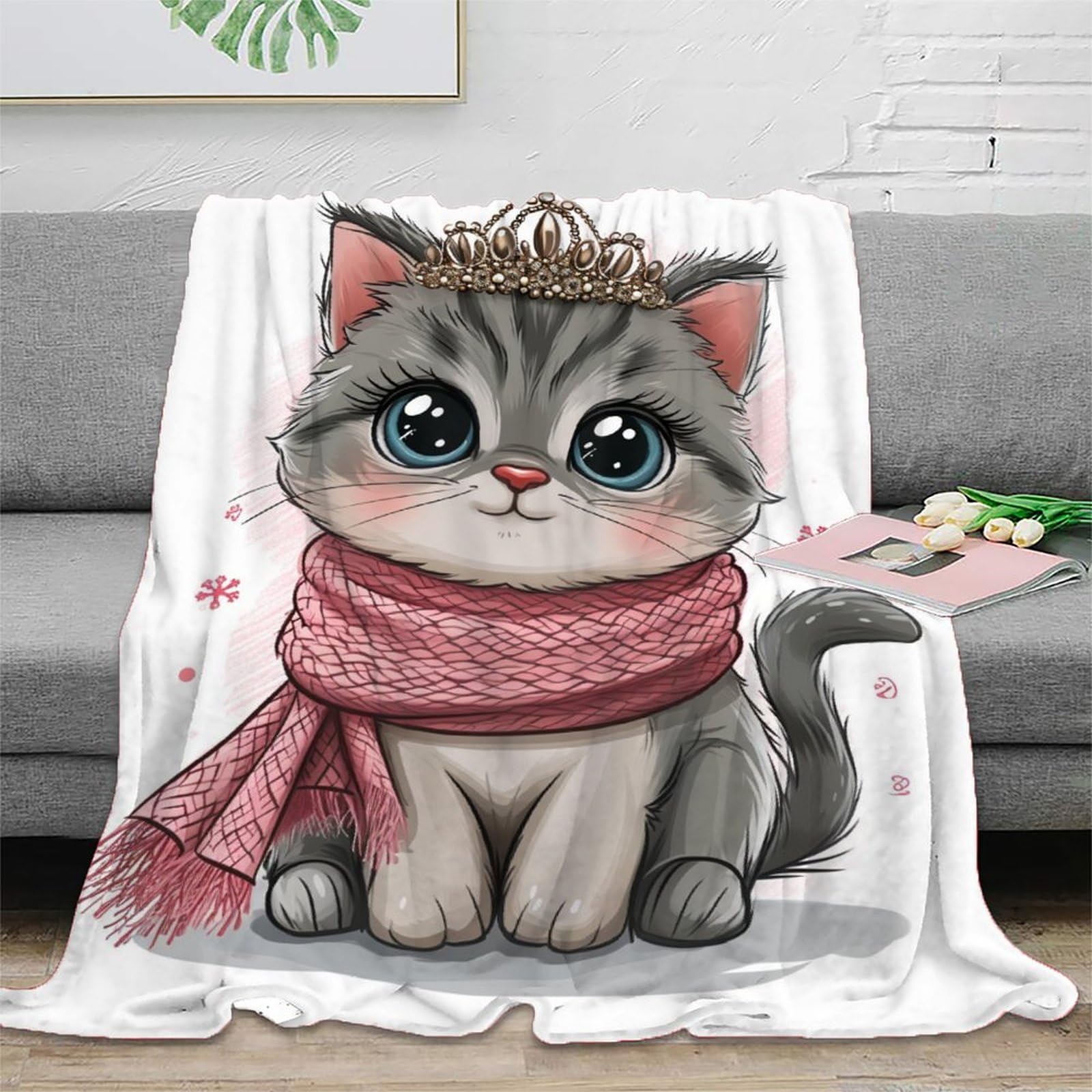 Couverture flanelle chat ultra douce pelucheuse 127x152cm lit et canapé
