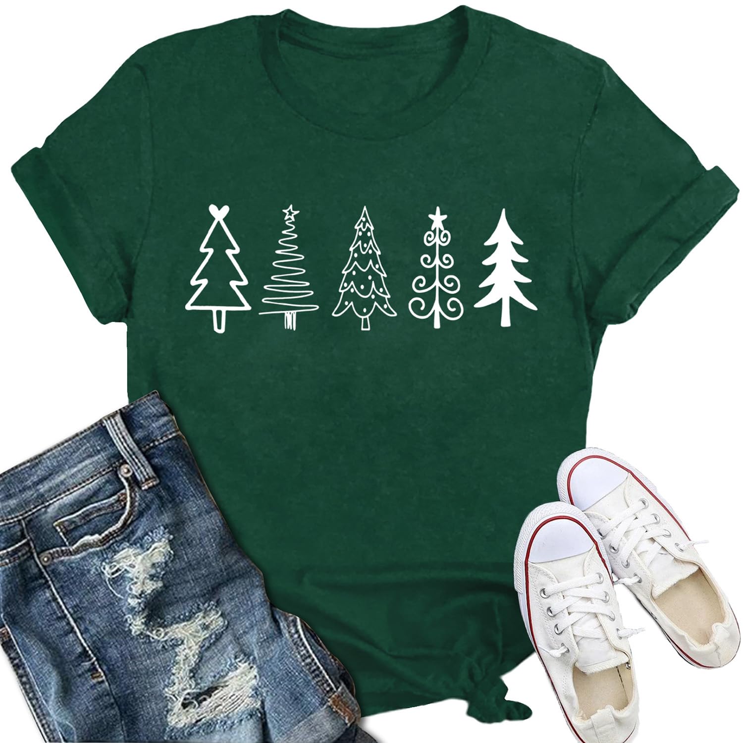 IFQ Women Merry Christmas Shirt Xmas Holiday T-Shirt Christmas Tree Cake Shirt