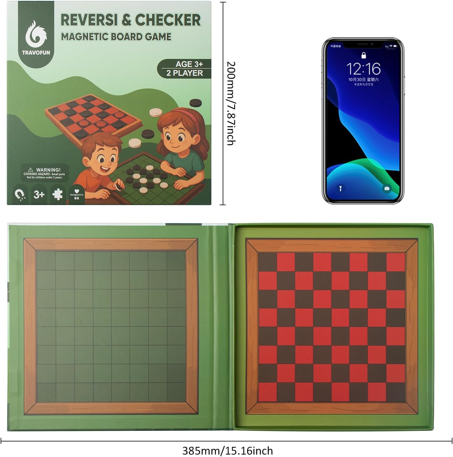 2-in-1 Checkers & Reversi Board Game | Magnetic Travel Games for Kids 8-12 | Plane Activities for Kids Ages 8-12 | Foldable Magnetic Checkers & Travel Activities
