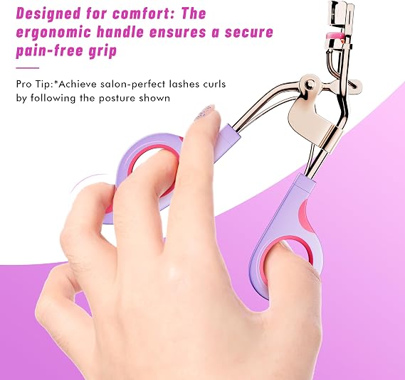 Eyelash Curler with 6 Boxed Replacement Pads, Ergonomic Non-Slip Grip Lash Curler with Dual Extra Springs for Long-Lasting Curl, No Pinch No Pull, Ideal Rizador De Pestanas for Daily Makeup, Gifting
