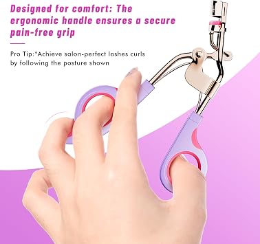 Eyelash Curler with 6 Boxed Replacement Pads, Ergonomic Non-Slip Grip Lash Curler with Dual Extra Springs for Long-Lasting Curl, No Pinch No Pull, Ideal Rizador De Pestanas for Daily Makeup, Gifting