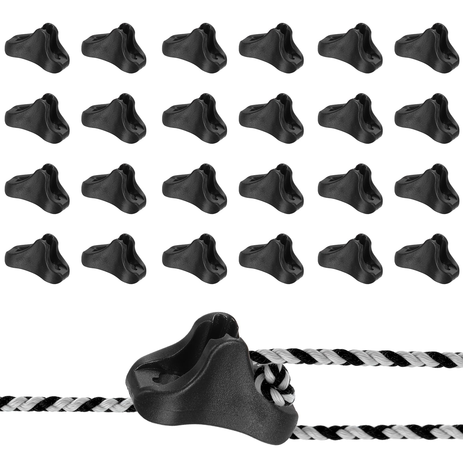 YELARXI Guyline Tensioners, Triangle Cord Adjuster 5mm 24Pcs Black Ultralight Tent Cord Paracord Tightener Rope Tensioner Fitting for Camping/Hiking/Backpacking/Outdoor Activity