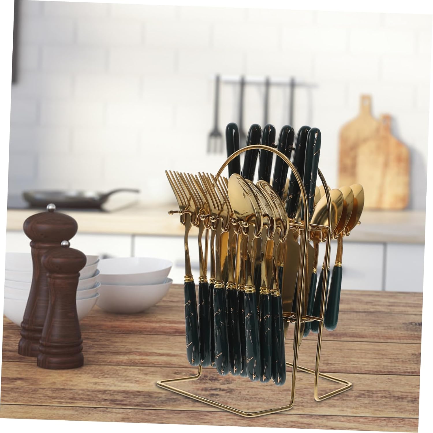 Elegant Ceramic Handle Stainless Steel Cutlery Fork Spoon Knife Set -piece Steak Fork Spoon Kit Kitchen Supplies