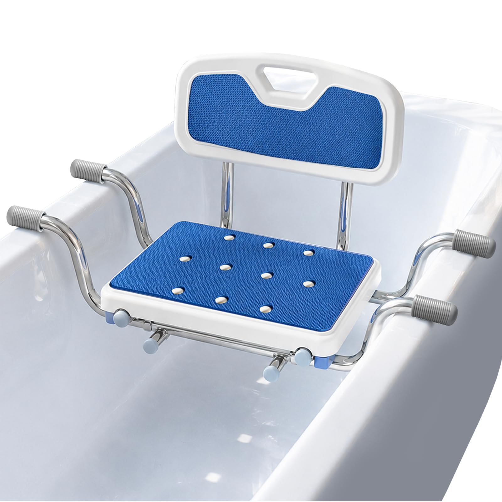 Asiento de bañera, taburete antideslizante para personas mayores con respaldo, soporta hasta 136 kg, silla de bañera para baños familiares, ancho de 76 a 86 cm, variable, para dimensiones interiores