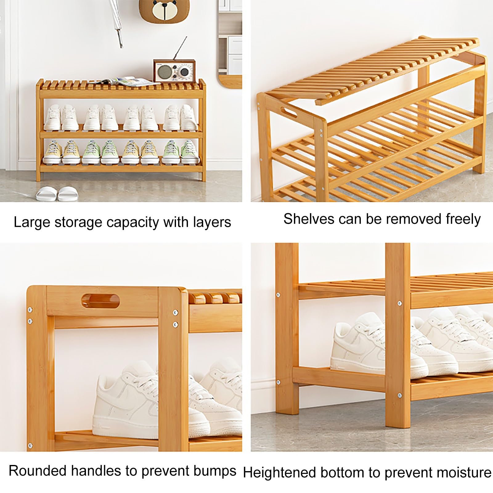 Banco de Zapatos de bambú Resistente Banco Zapatero con Asiento Grande Mueble Zapatero con Banco con Estante Inferior de Rejilla Ideal para Entrada Dormitorio Sala de Estar (Bianco 50 * 28*