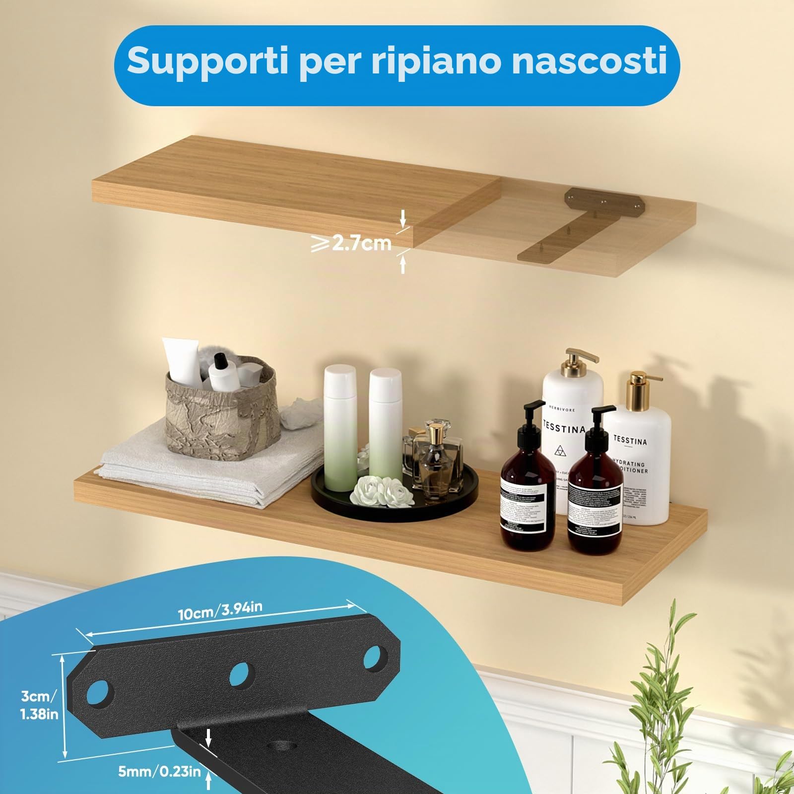 Staffe per Mensole Pesanti 80kg Reggimensola a Scomparsa, Supporto Metallo Nero 3,8cm per Mensola 25-30cm, Staffe Angolari Invisibili, Reggimensola Carichi Pesanti