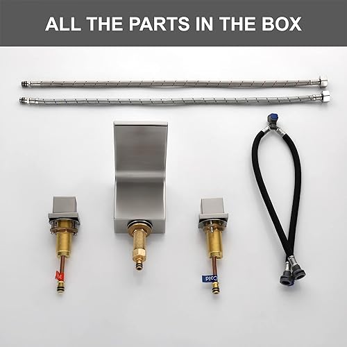 Miniatura 9 de SHAMANDA Grifo de baño en cascada de 3 agujeros 2 manijas cuadradas de latón extendido para lavabo con líneas de suministro de agua cUPC níquel