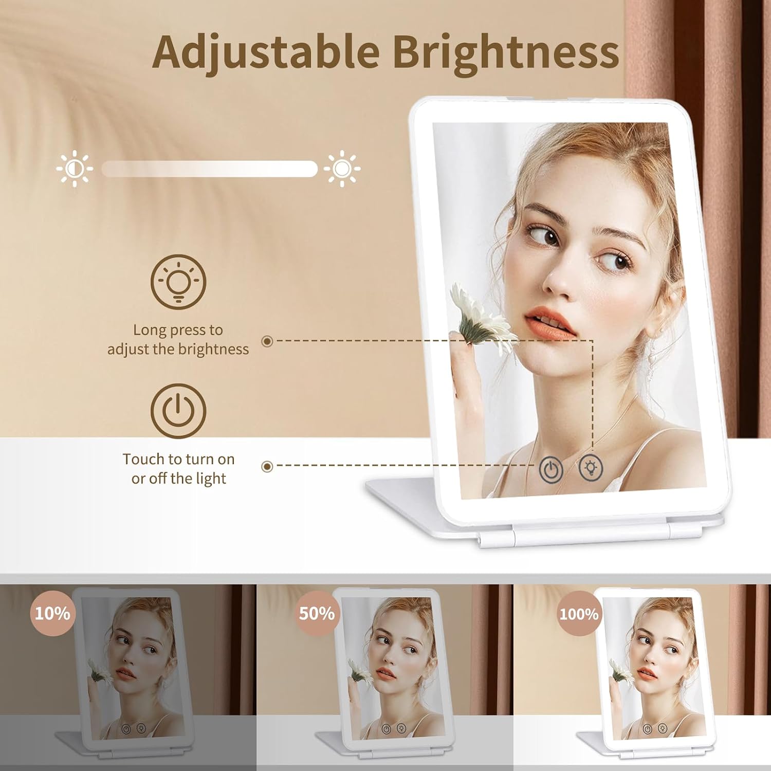 Vanity Mirror with Lights, Dimmable Touch Screen Makeup Mirror with 3 Color Lighting Modes, 72 Led Lights, Suitable for Travel, Room, Living Room and Dressing Table