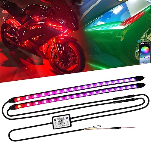 Tira de luz LED RGB de 14 pulgadas, control por aplicación, multicolor, 14.0 in, arranque frío, blanco, dinámico, RGB ámbar, señal de giro DRL, tira