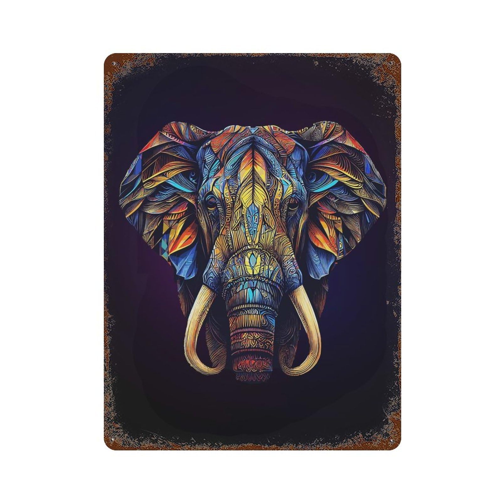 Abstract Ornate Elephant 15.7"x11.8" Vintage Rust Metal Sign, Decorative Metal Wall Art for Farmhouse, Kitchen And Entryway Decor