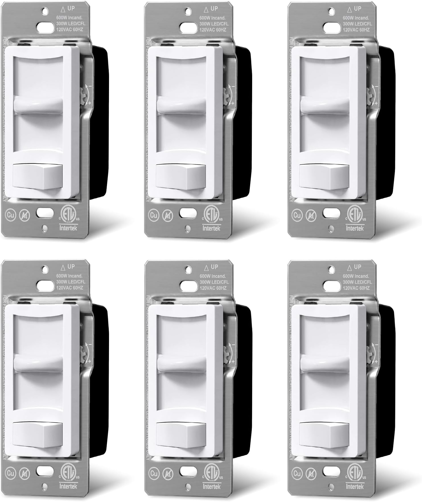 BESTTEN 6 Pack Super Slim Dimmer Switch, Single Pole or 3-Way, Dimmable Light Switch for LED, CFL, Halogen and Incandescent Bulbs, ETL Listed, White