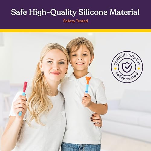 Vista 27 de Special Supplies Buzz Buddy Kit de estimulación motora oral con 6 cabezales intercambiables de textura suave, calma las necesidades sensoriales, Gris