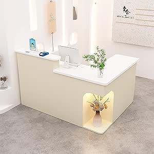 HMKDQBD Modern Reception Desk - L-Shape Counter Table with Lockable ...