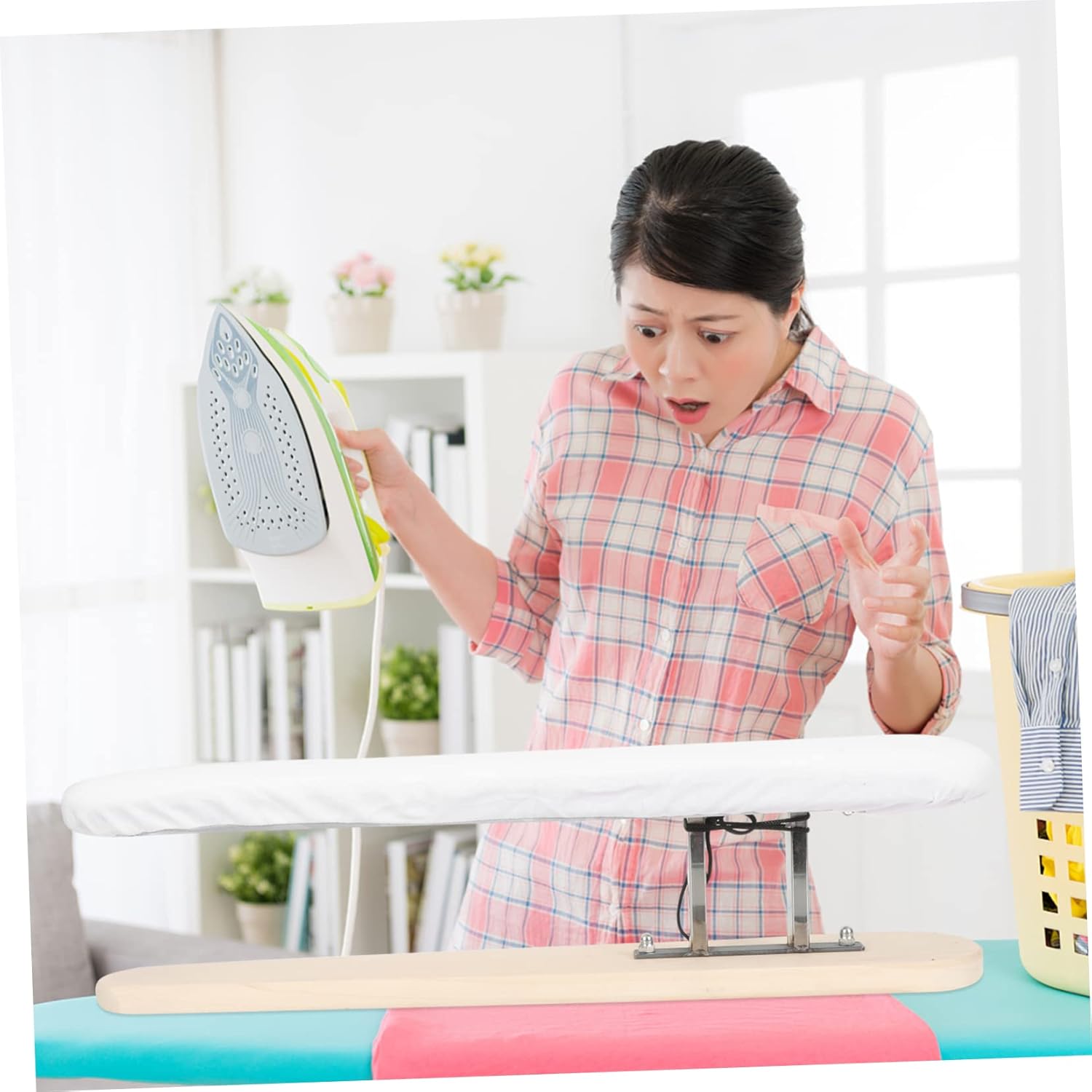 Portable Tabletop Ironing Board with Wood Frame and White Cloth Cover Compact Ironing Pad for Tailoring and Garment Steaming Stable Stool Design for Home Use