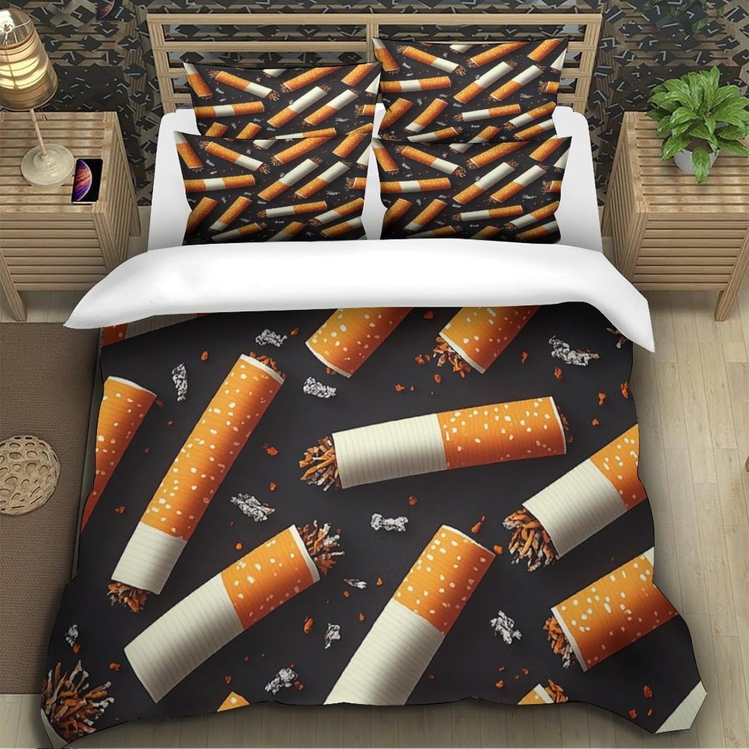 Funda Nordica Cama 135/150 Cigarrillo Ropa de Cama 3D Arte de TendenciaMicrofibra Suave 3 Piezas Include 1 Fundas Nórdica 150x200 cm y 2 Fundas de Almohada 50x75cm E-1494