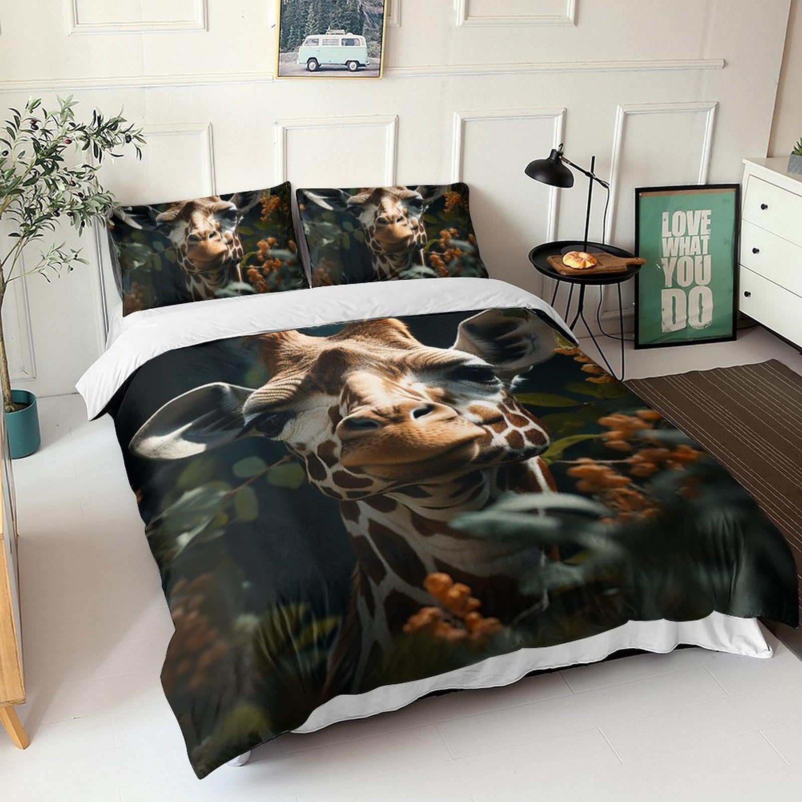 Housse de couette girafe anti-acarien avec fermeture éclair pratique
