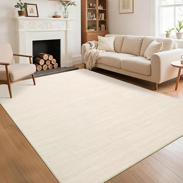 GarveeHome 5x7 Modern Solid Area Rug for Living Room Bedroom Contemporary Minimalist Throw Floor Cover Non-Slip Low Pile Carpets Ivory Simple Area Rug for Dining Room Nursery Room Dorm Home
