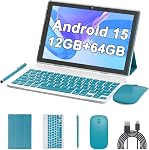 ATOZEE 10 Inch Tablet Android 15 Tablets 2 in 1 Tablet with Keyboard 12GB RAM+64GB ROM(Supports 1TB Expansion) Tableta 2MP+8MP Camera 6000mAh Battery Mouse/Case/Stylus 5G WiFi-6 10.1" Android Tablets