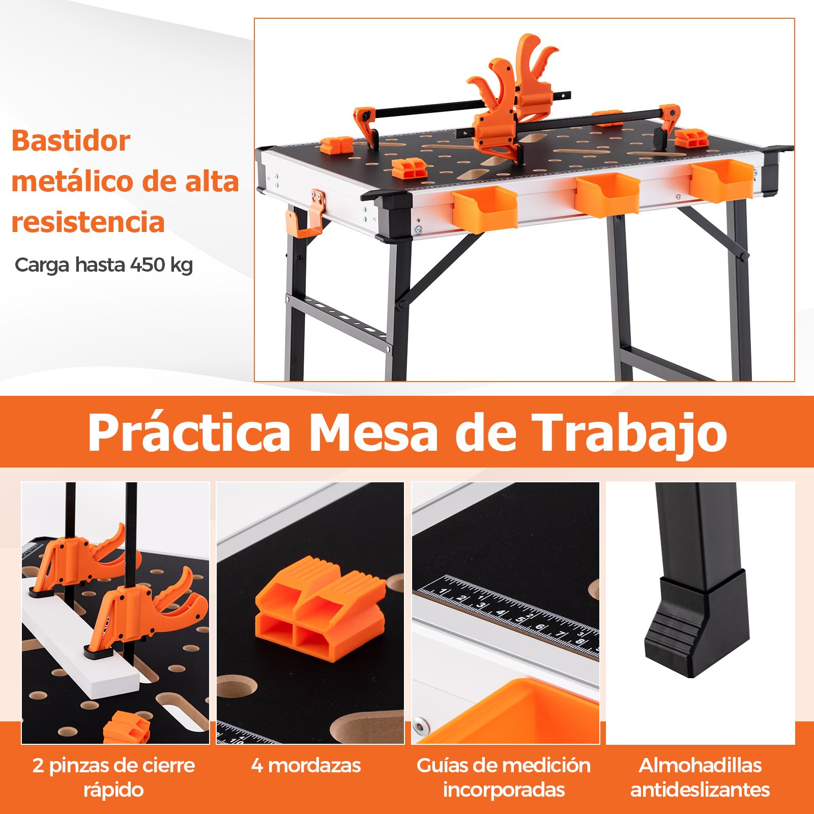 COSTWAY Banco de Trabajo Plegable, Soporte de Metal Resistente de 454 KG, Banco de Carpintería para Garaje, Taller de Reparación (84,5 x 60 x 74 cm)