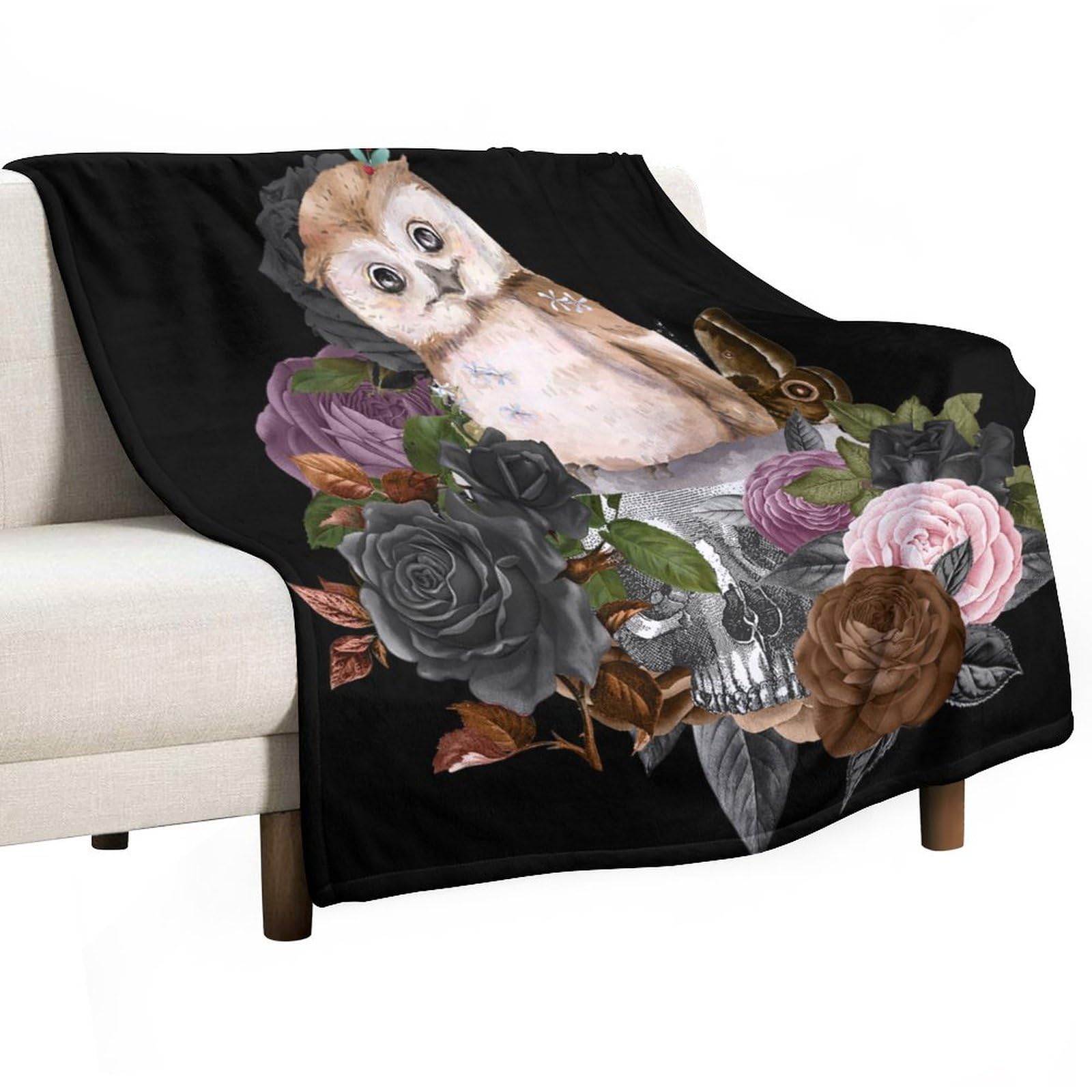 Couverture enfant et bébé motif squelette fleur pour partager des moments tendres et complices