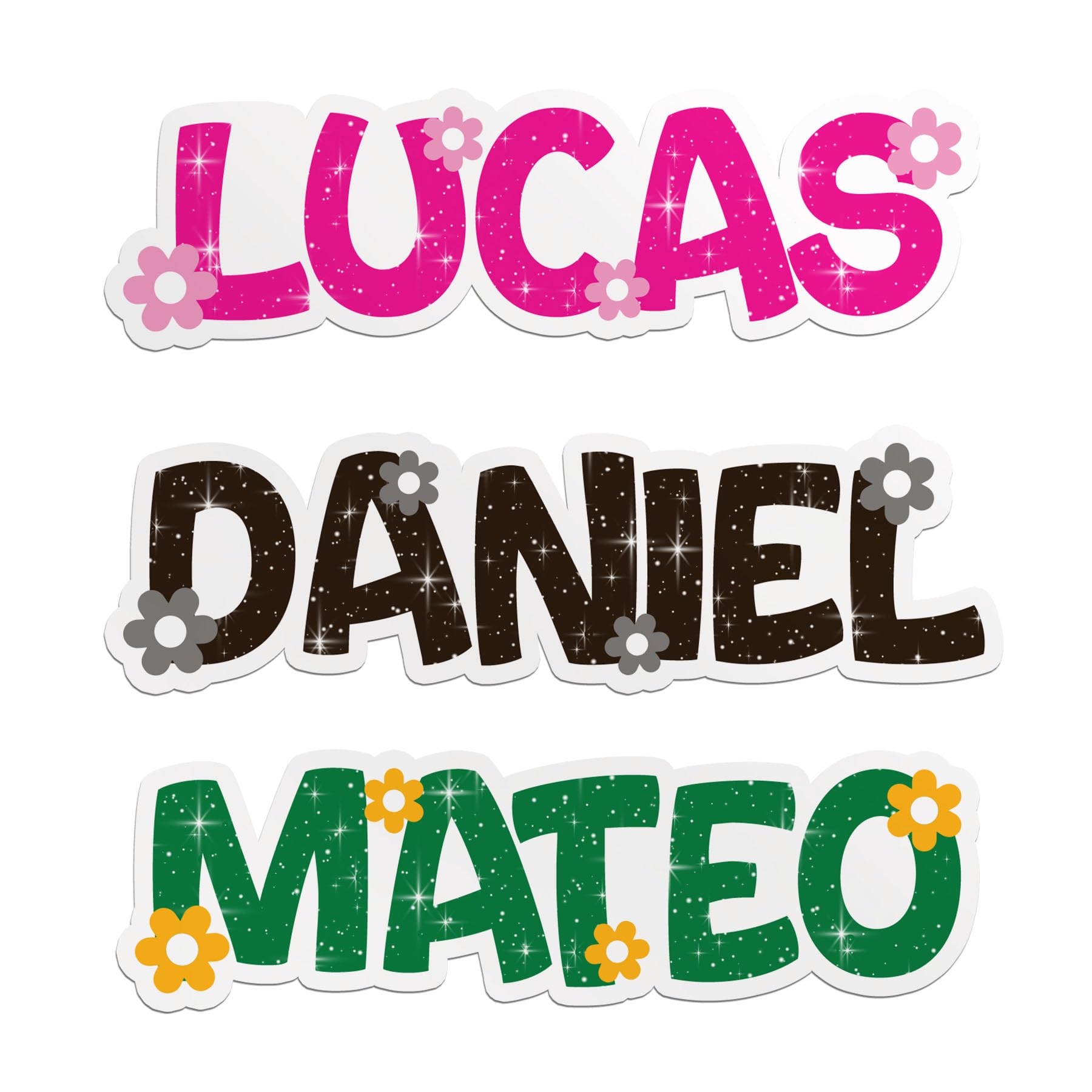 Custom Daisy Name Sticker Personalized Cute Girl Name Stickers Customized Kid Name with Floral Waterproof Vinyl Decal for Water Bottles, Tumblers,