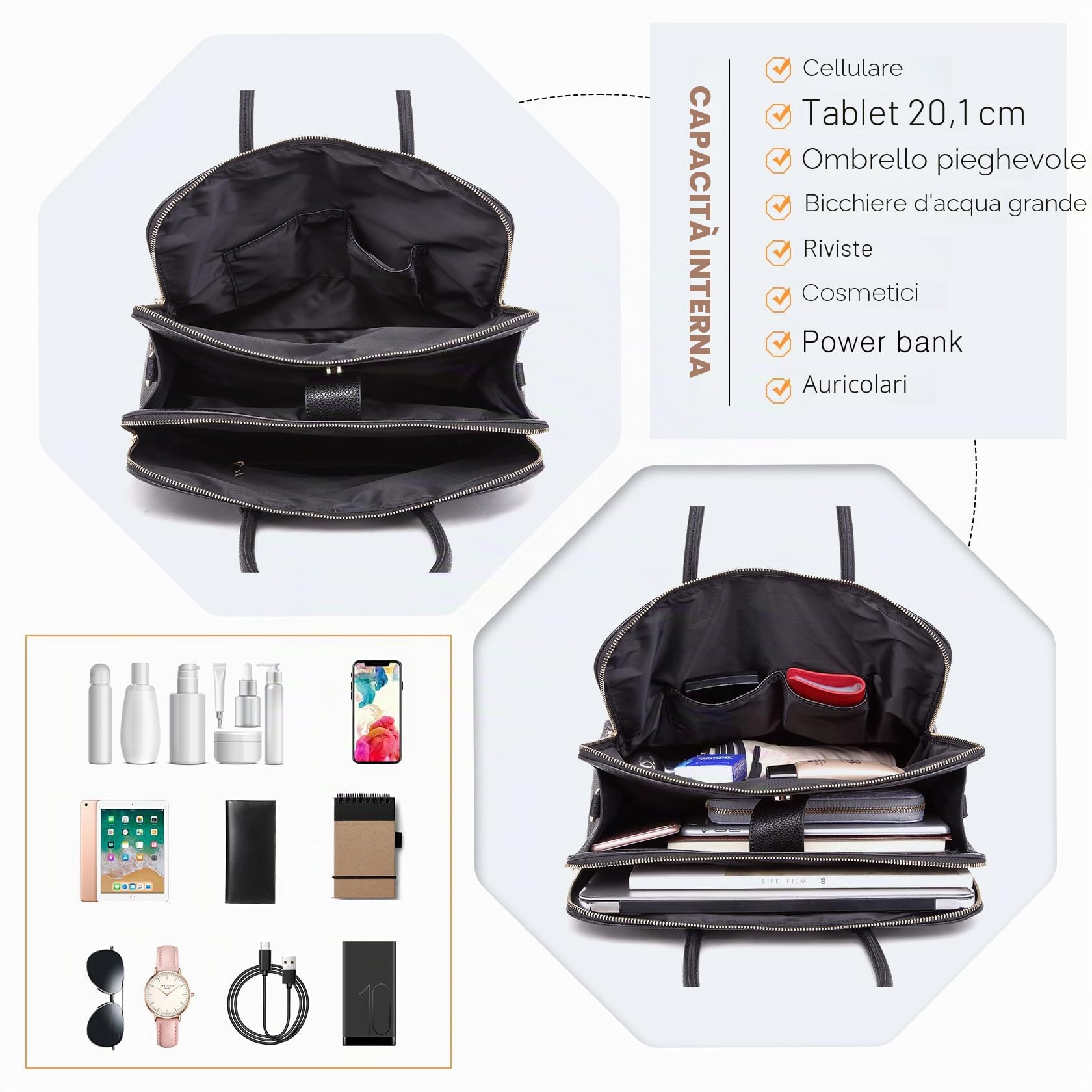 Miss Lulu Borsa Lavoro Donna Grande, Porta PC 13 Pollici, Borsa Università Impermeabile Tracolla Tote Pelle PU per Business Scuola Shopper