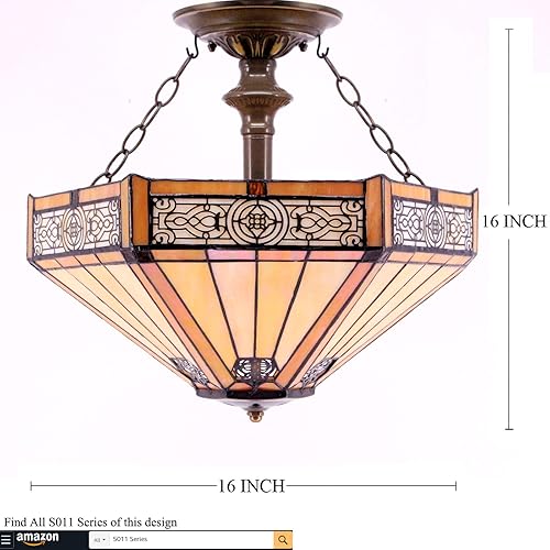 Miniatura 2 de WERFACTORY Tiffany - Lámpara de techo hexagonal amarilla con misión de vidrieras de 16 pulgadas, montaje semirempotrado, decoración de isla, cocina,