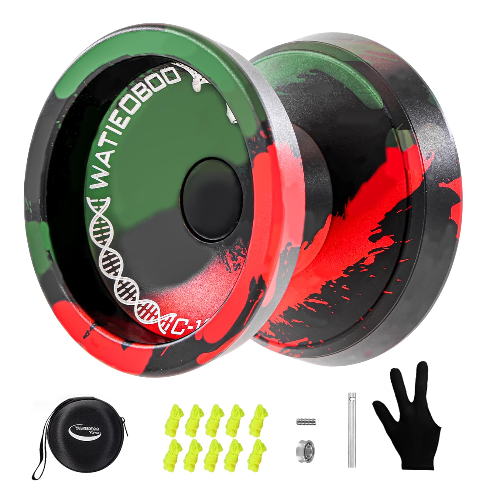 WATIEOBOO Yoyo Professional Responsive Yoyo for Beginners Unresponsive Yo yo for Adults Beginner Friendly Fingerspin Trick Pro Yoyos with Yo-yo Accessories (Black Green Red)