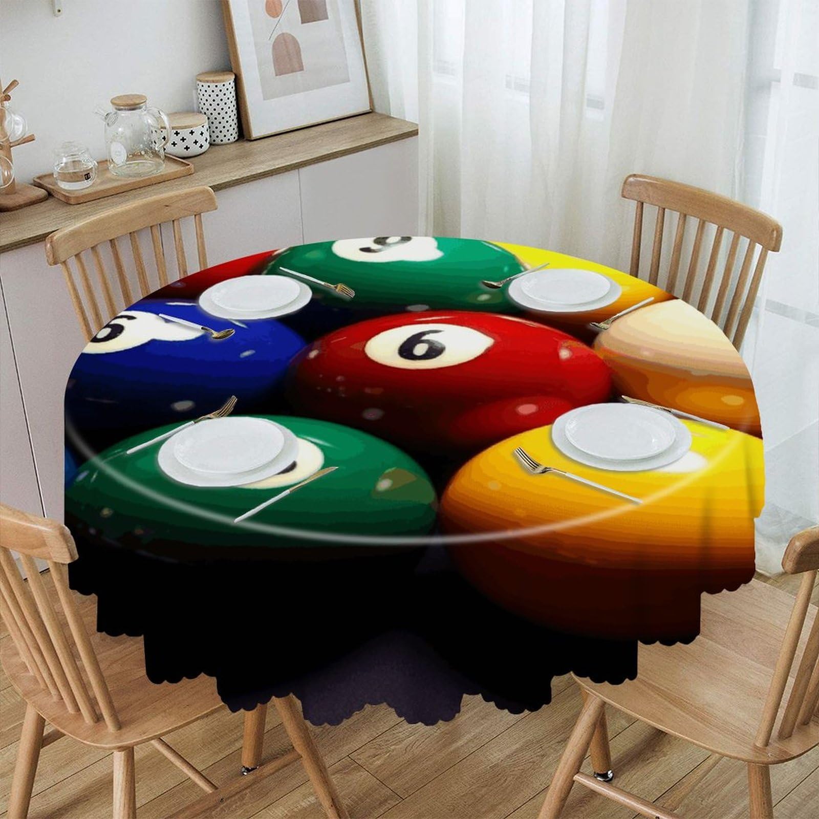 VstaDank 60 Inch Round Color Billiards Tablecloth Polyester Waterproof Wrinkle Free Table Cloth Spillproof Washable Table Cover Colorful Tablecover Decor for Home Kitchen Dining Party