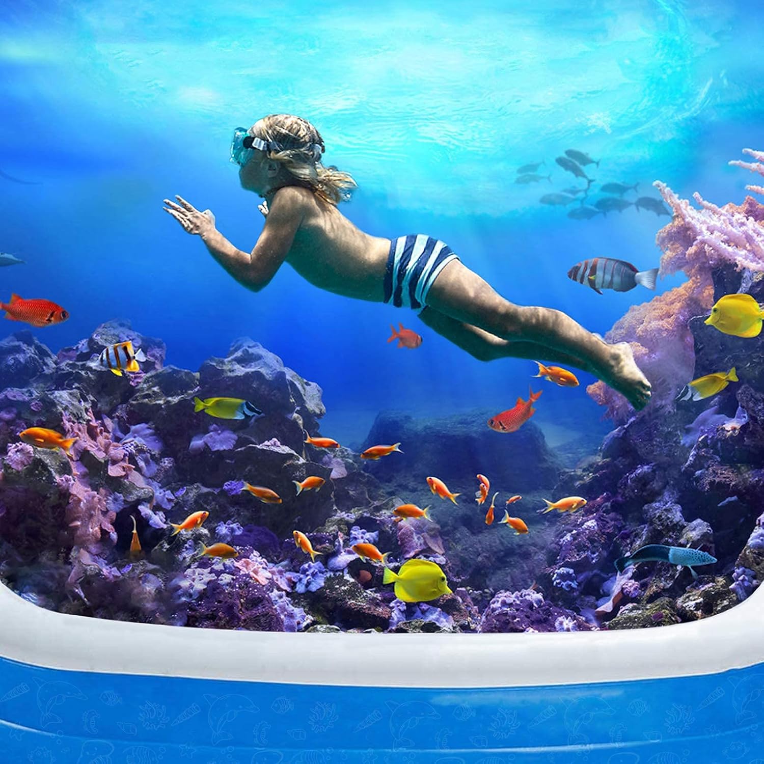 Inflatable Swimming Pool Family Inflatable Pool with Filter Pump,Thicken Blow Up Pool for Backyard Garden-A 210x140x65cm(83x55x26inch)