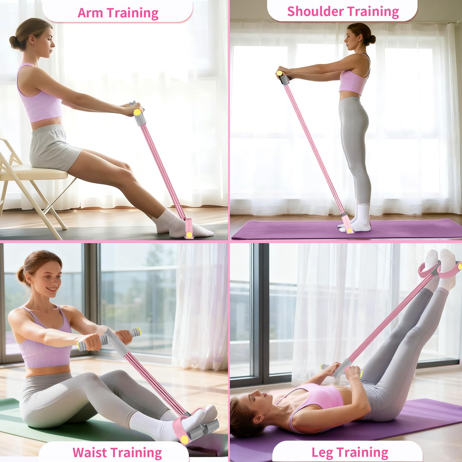 Pedal Resistance Bands with Handles, Durable 6-Tubes Multifunction Pedal Resistance Band, Natural Rubber Foot Pedal Resistance Bands, Fitness Resistance Bands for Abdomen, Waist, Arm, Leg — view 5
