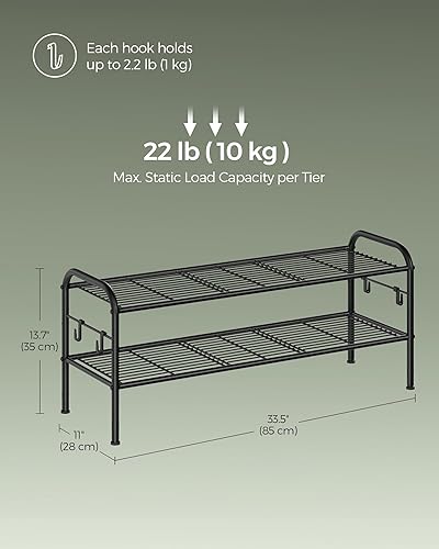 Miniatura 9 de SONGMICS Zapatero de 3 niveles, organizador de zapatos de metal con 4 ganchos laterales, capacidad para 12 pares de zapatos, zapatero de altura