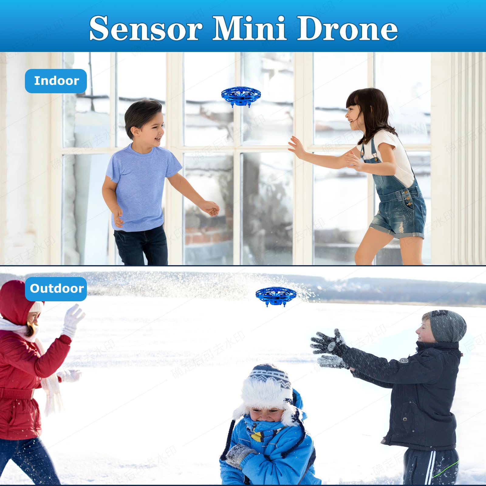 Drone UFO Per Bambini, Mini Drone A Rilevamento Infrarosso Con Luce LED, Giocattolo Fluttuante Rotante A 360°, Adatto Per Interni Ed Esterni Per Ragazzi E Ragazze Dai 6 Ai 14 Anni (Blu)