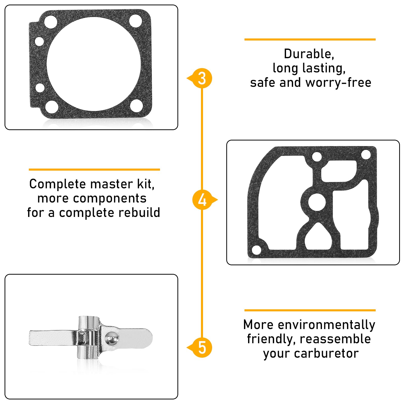 QAZAKY RB-85 Carburetor Rebuild Kit Compatible with Zama RB-40 BR106 BT106 FC75 FH75 FS36 FS40 FS44 FS45 FS75 FS80 FS85 FS106 FS108 FS120 FS200 FS250 FS300 FS350 FS400 FS450 HL75 HT75 4134-007-1060 - Image 3