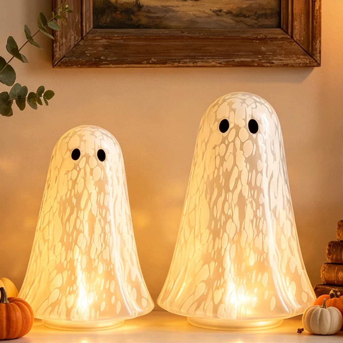 Halloween Confetti Glass Ghost Table Light con Luce per Casa,Party Decor da