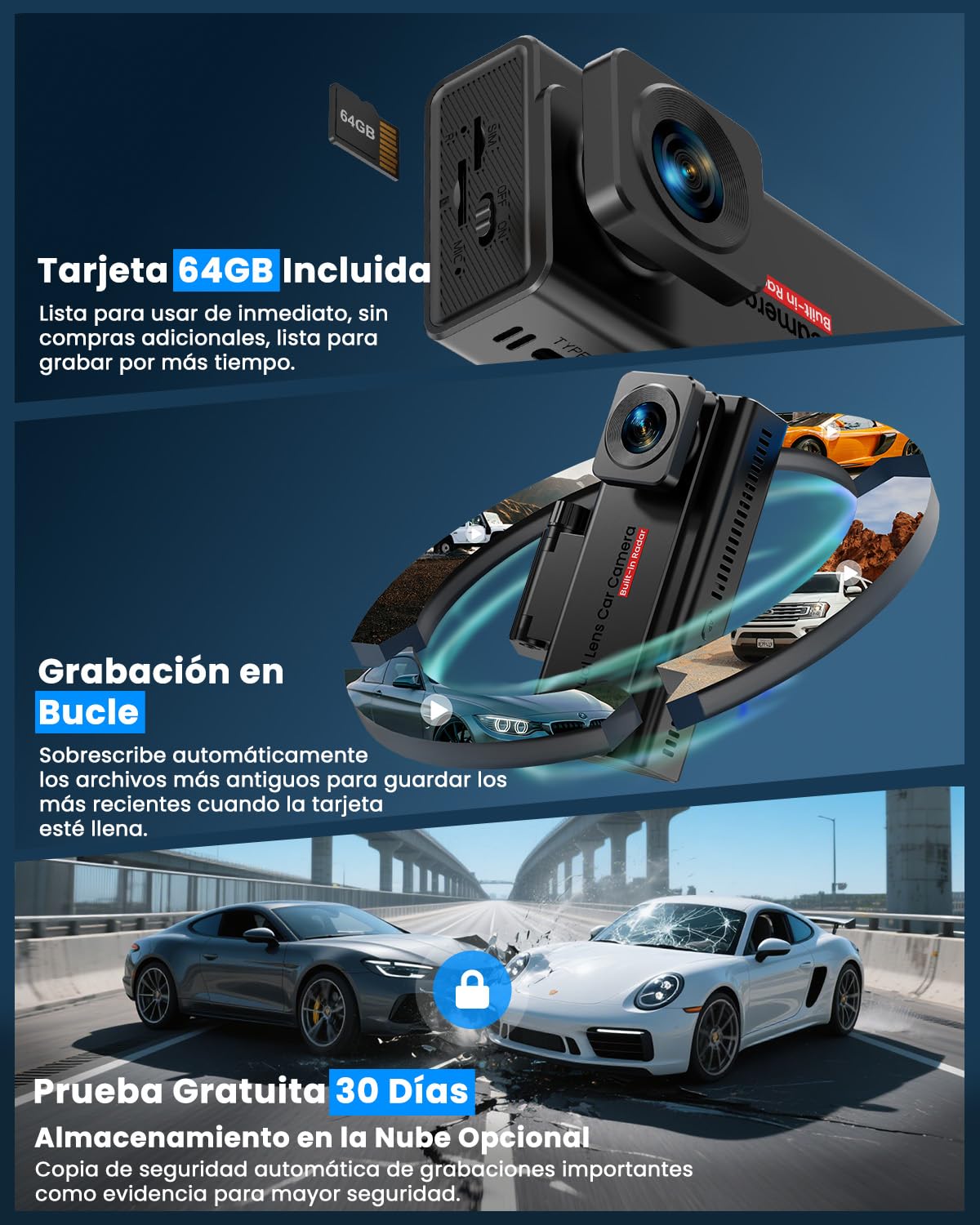 4G LTE Dashcam con SIM, Camara Vigilancia Coche Antivandalismo con GPS Tracker, Modo Parking 24/7, Alertas Movimiento IA, Acceso Remoto & Audio Bidireccional, SD/Cloud, Antirrobo para Flotas y Familia